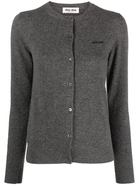 miu miu gray cardigan|Miu Miu logo.